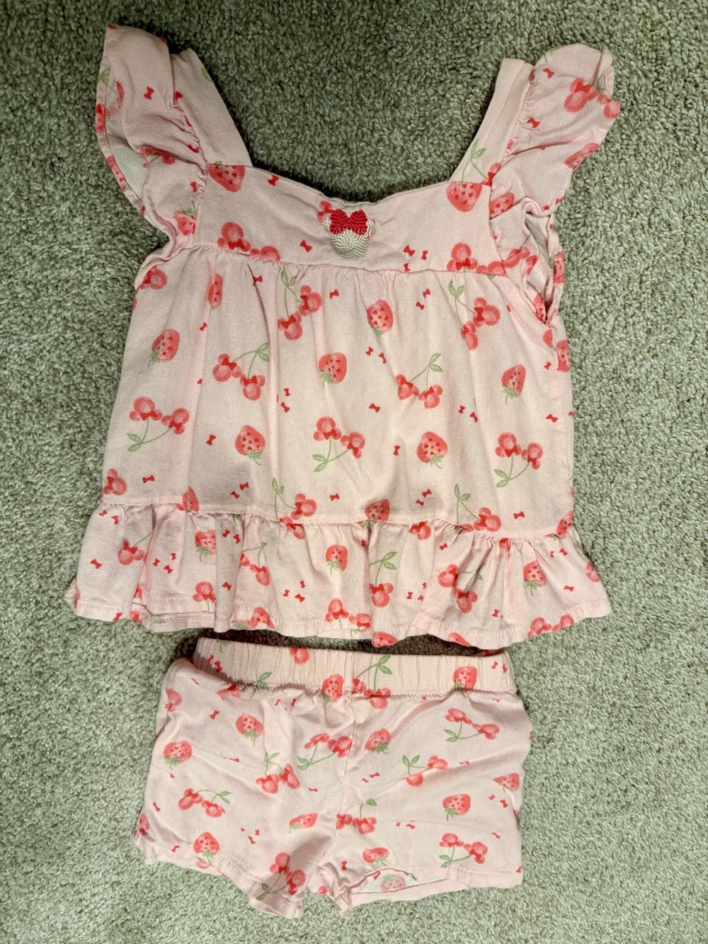 Disney Pink Strawberry & Cherry Print Matching Set